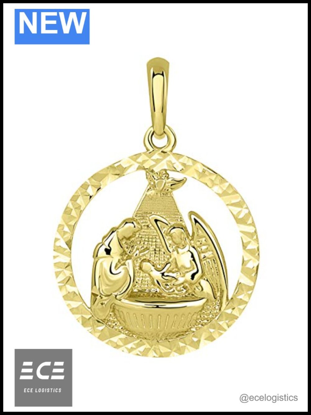 14k Yellow Gold Open Textured Circle Holy Spirit Baptism Charm Pendant